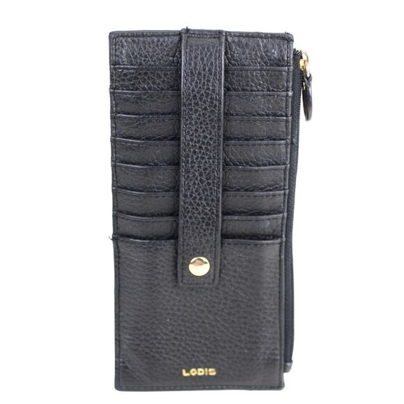 LODIS BLACK GENUINE LEATHER ID CARD COIN CHECKBOOK ORGANIZER CLUTCH SLIM WALLET - Picture 1 of 6